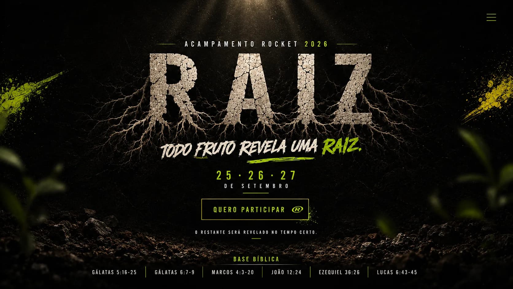 Arte principal do Acampamento RAIZ 2026